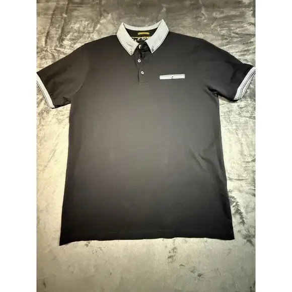 Denim & Flower Polo Shirt Mens Medium Black Pocket Preppy - Picture 2 of 5